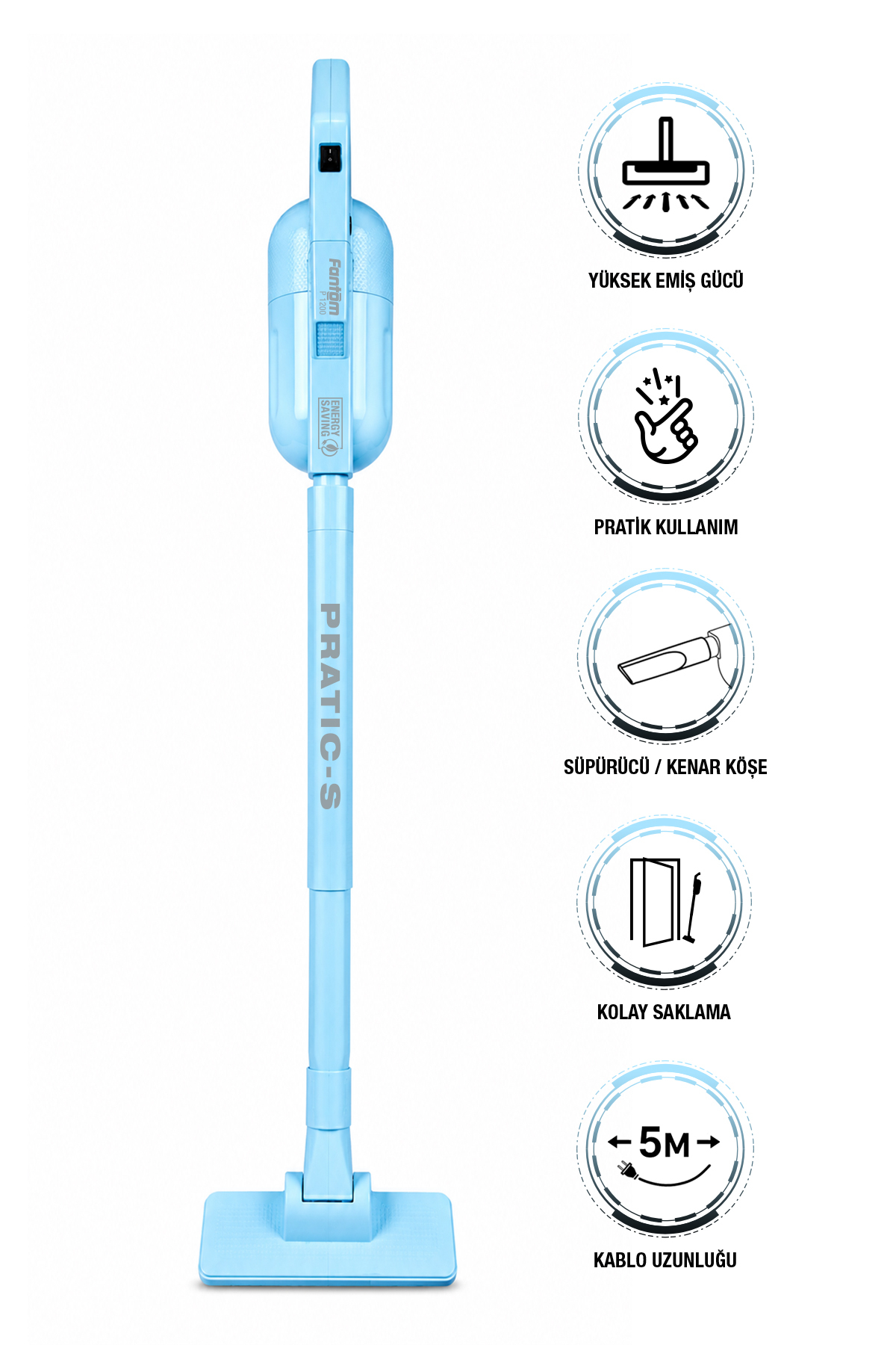 FANTOM Pratıc-S P1200 Toz Torbasız Dikey Süpürge Mavi
