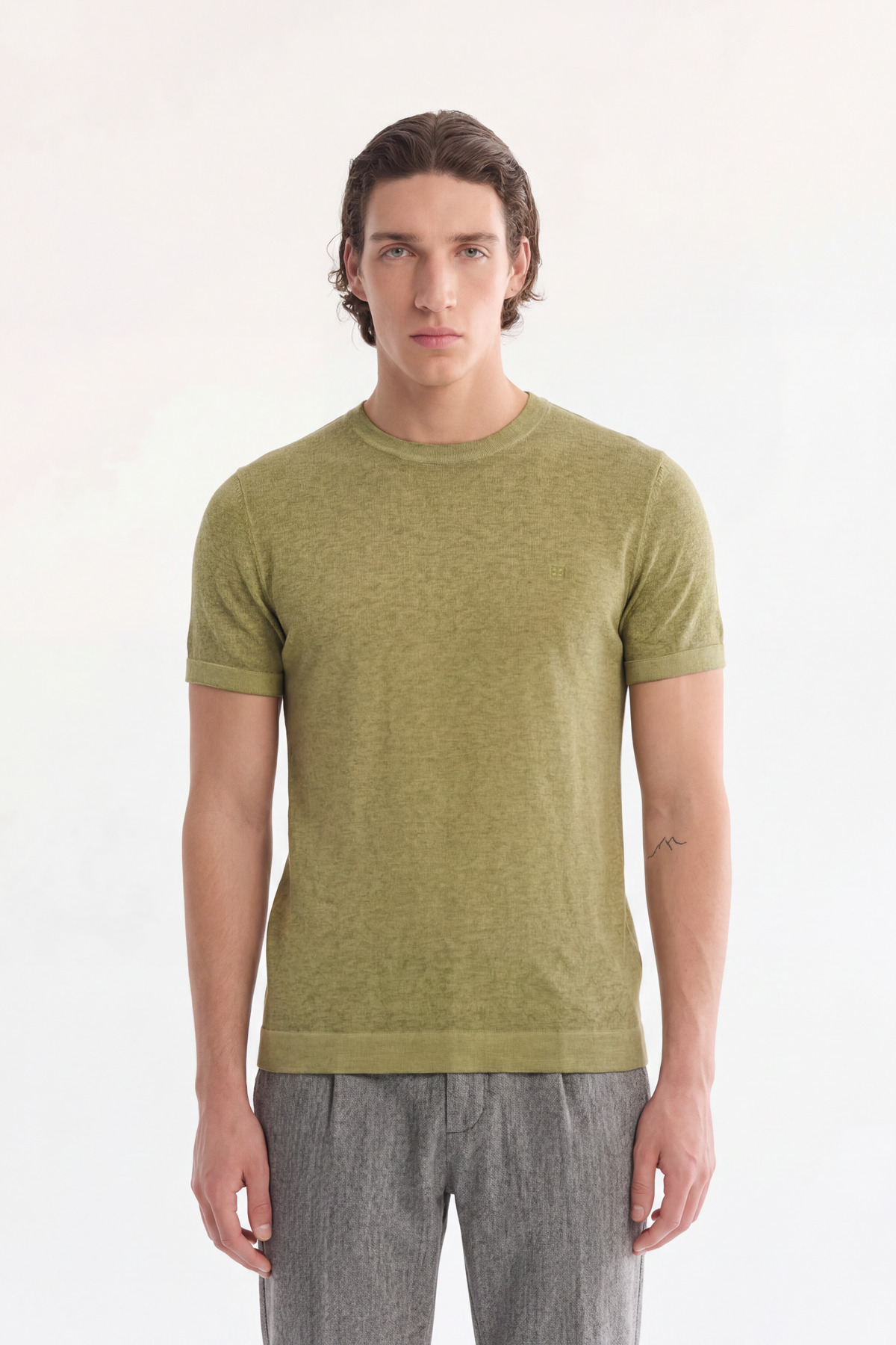 Men's Khaki Crew Neck Knitwear Regular Fit T-Shirt A41Y5074
