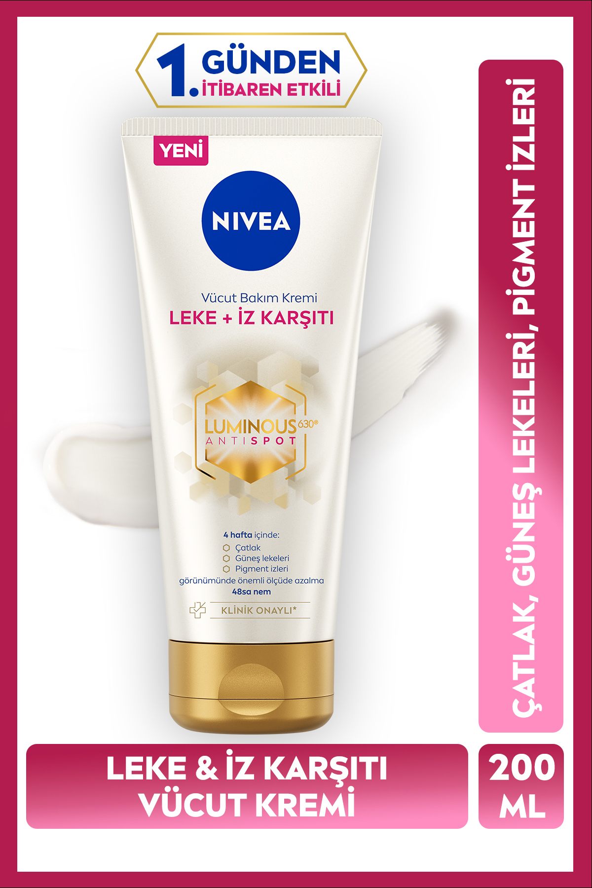 NIVEA Luminous630 Leke Ve İz Karşıtı Vücut Bakım Kremi 200ml, Güneş Lekesi ve Çatlak Karşıtı, Nemlendirici — 98949