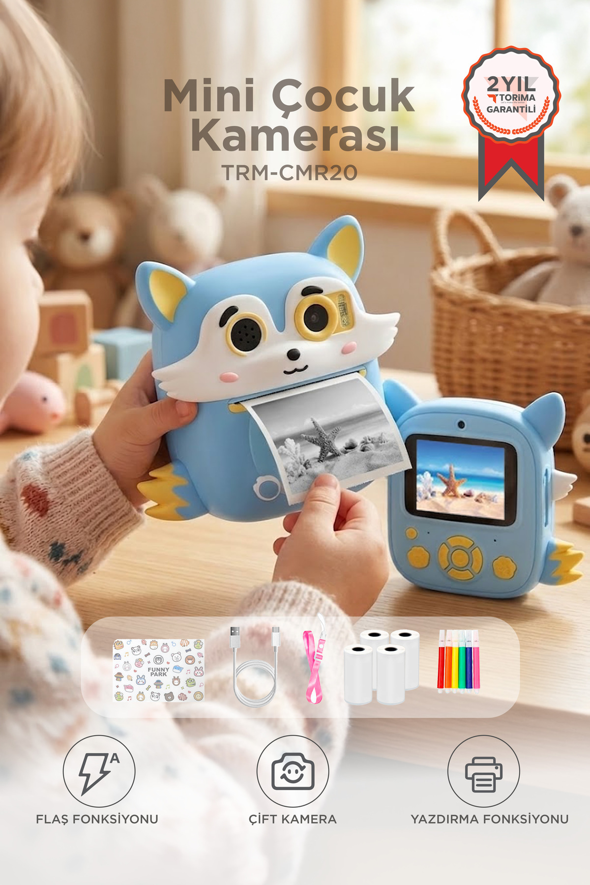 Digital Cameras Kids Thermal Picture Paper Print Printer Camera Video Machine CMR20 Blue