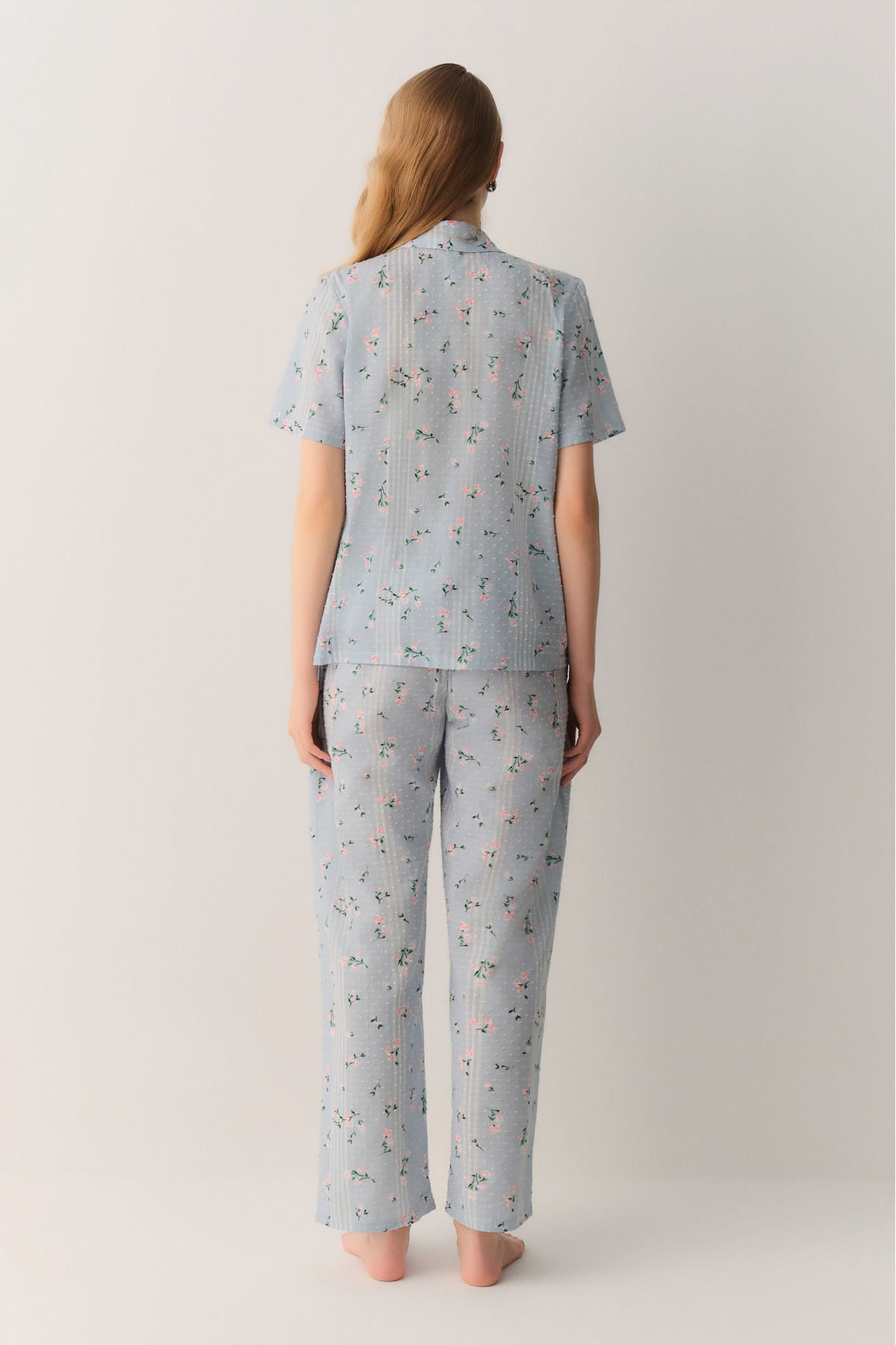 SUWEN Pretty Pamuklu Gömlek Yaka Pijama Takımı görsel 4