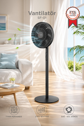 Torima Vantilatör 7 Pervaneli 3 Kademeli Ayarlanabilir Ayaklı 14 Inc 45W Fan ...