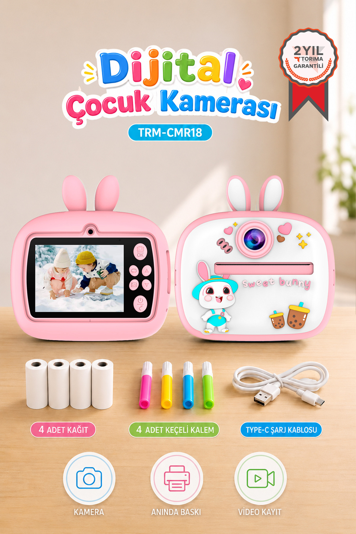 Digital Camera Kids Thermal Picture Paper Print Printer Camera Video Machine CMR18 Pink