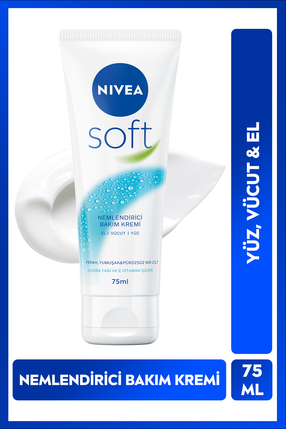 NIVEA Soft Nemlendirici Bakım Kremi 75ml, Jojoba Yağı, E Vitamini, El Yüz Vücut, Yumuşak Cilt,Canlandırıcı — 13615