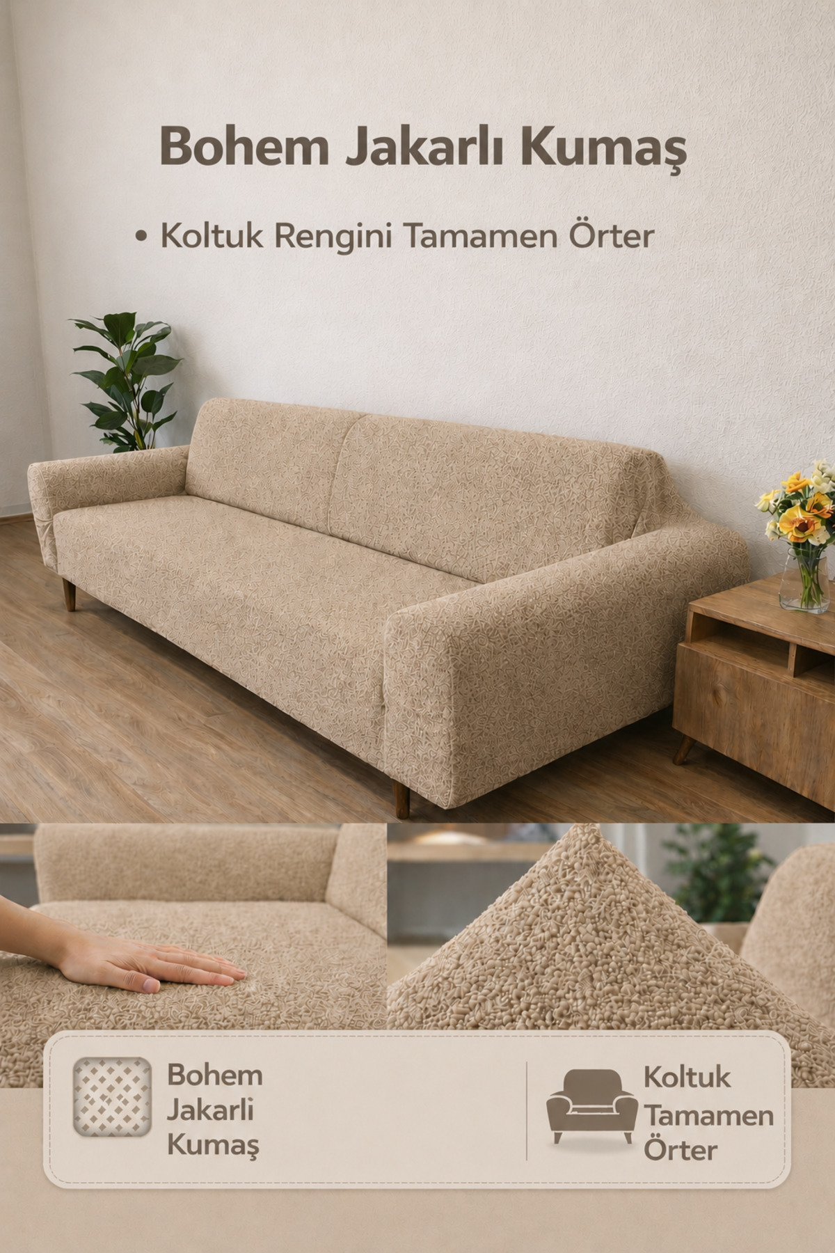 Bohemian Pattern 3 Seater Mink Sofa Cover | Rubber Seat Cover |Sofa Bed Cover| Sofa Cover