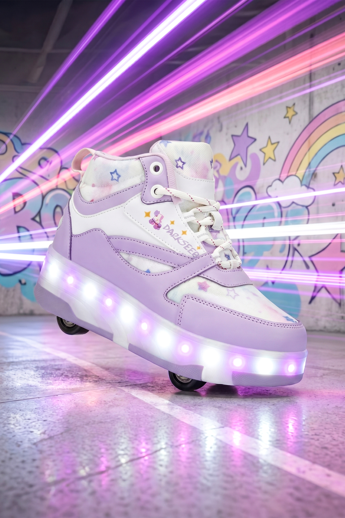 DS Speedy Beyaz Mor Tekerlekli Işıklı Paten Çocuk Ayakkabı Sneaker