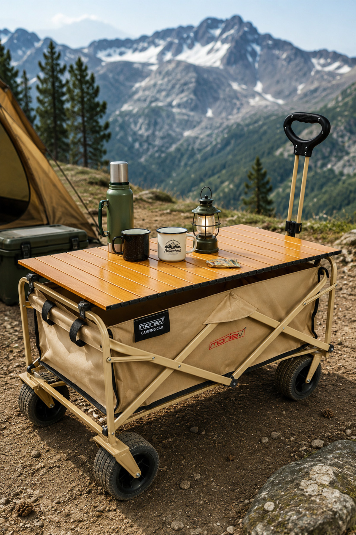 Camping Trolley Tale Folding Transport Large Wagon Sunday Shopping Trolley With Brake And Wide Wheels