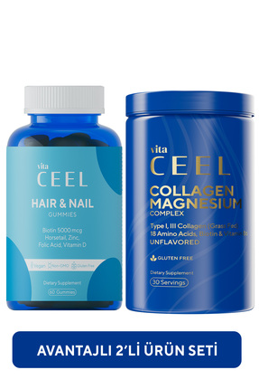 Vita Ceel 2'li Saç& Tırnak Vitamini ve Kolajen Tip 1, 3 İçeren Magnezyum Complex