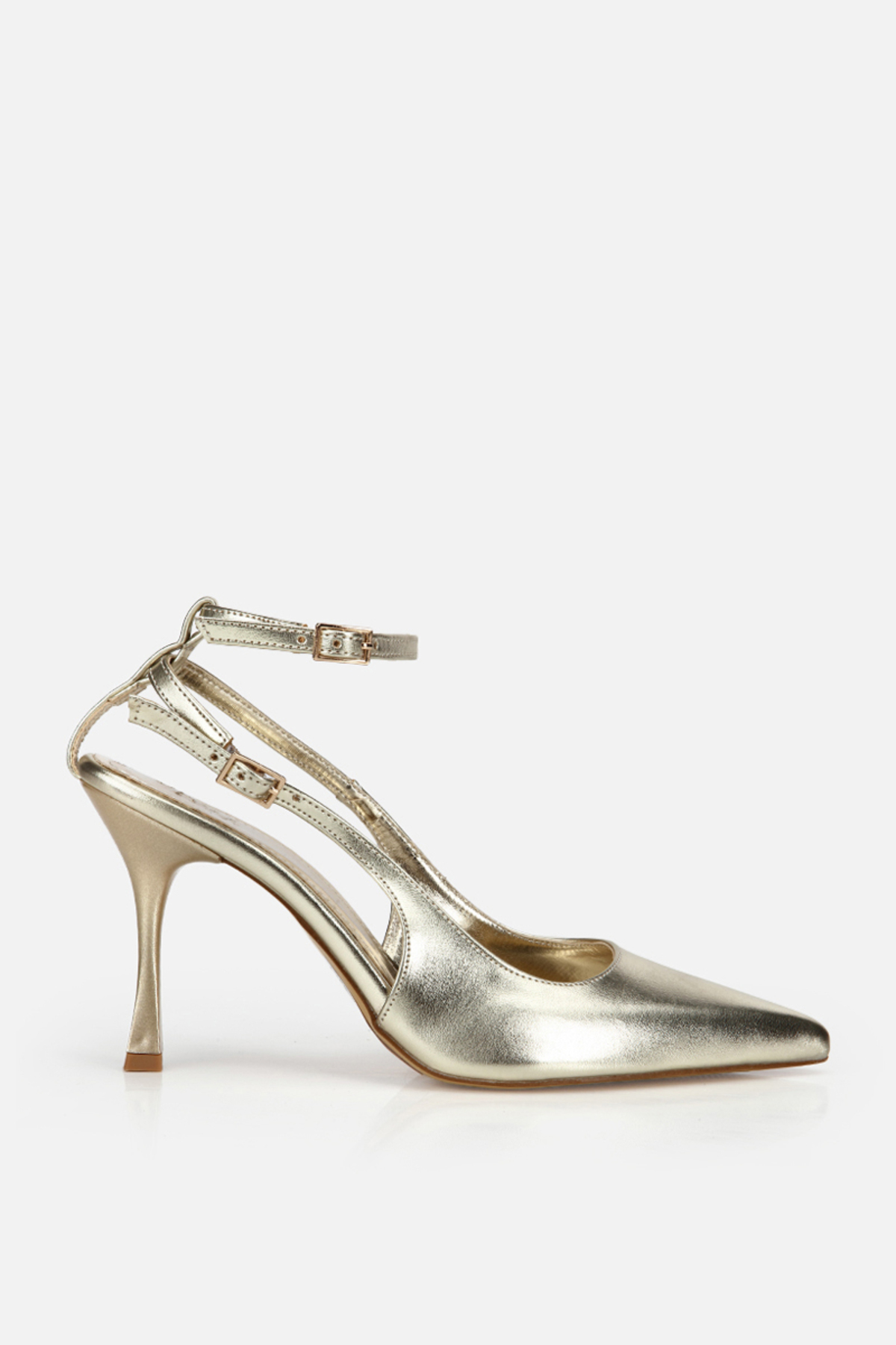 Women's Gold Ankle Band Pointed Toe Thin Heeled Evening Shoes