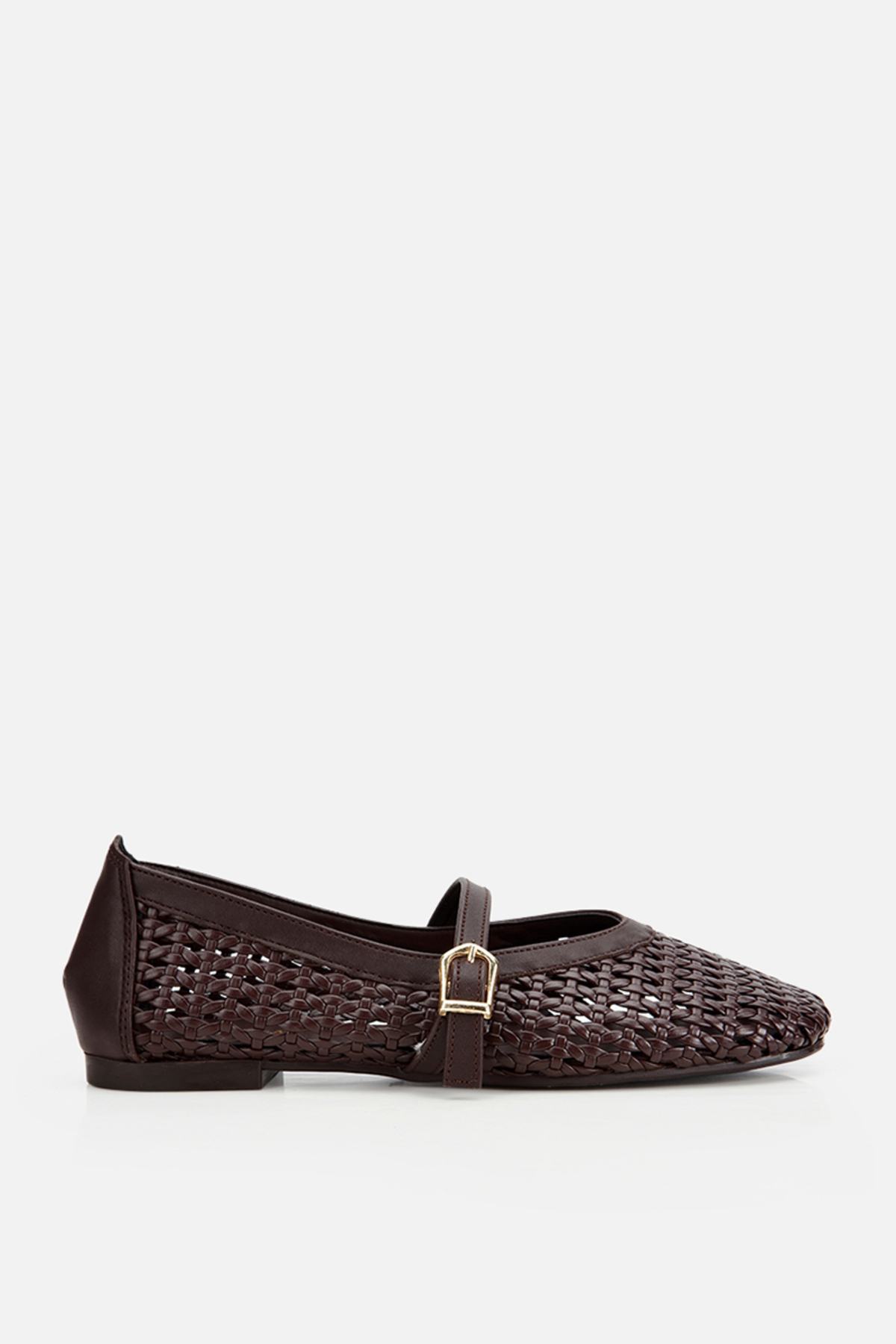 Women's Brown Perforated Knitted Bowtie Flat Shoes