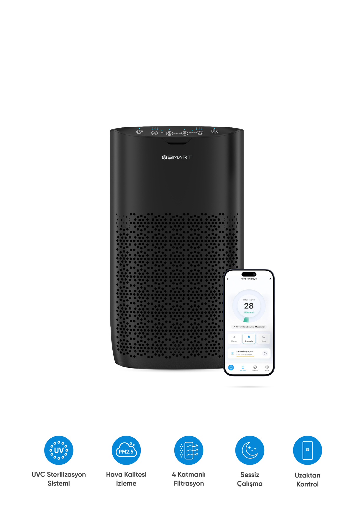 Smart Air Purifier H13 HEPA Filtered Wi-Fi Controlled UV Negative Ion 36 m²