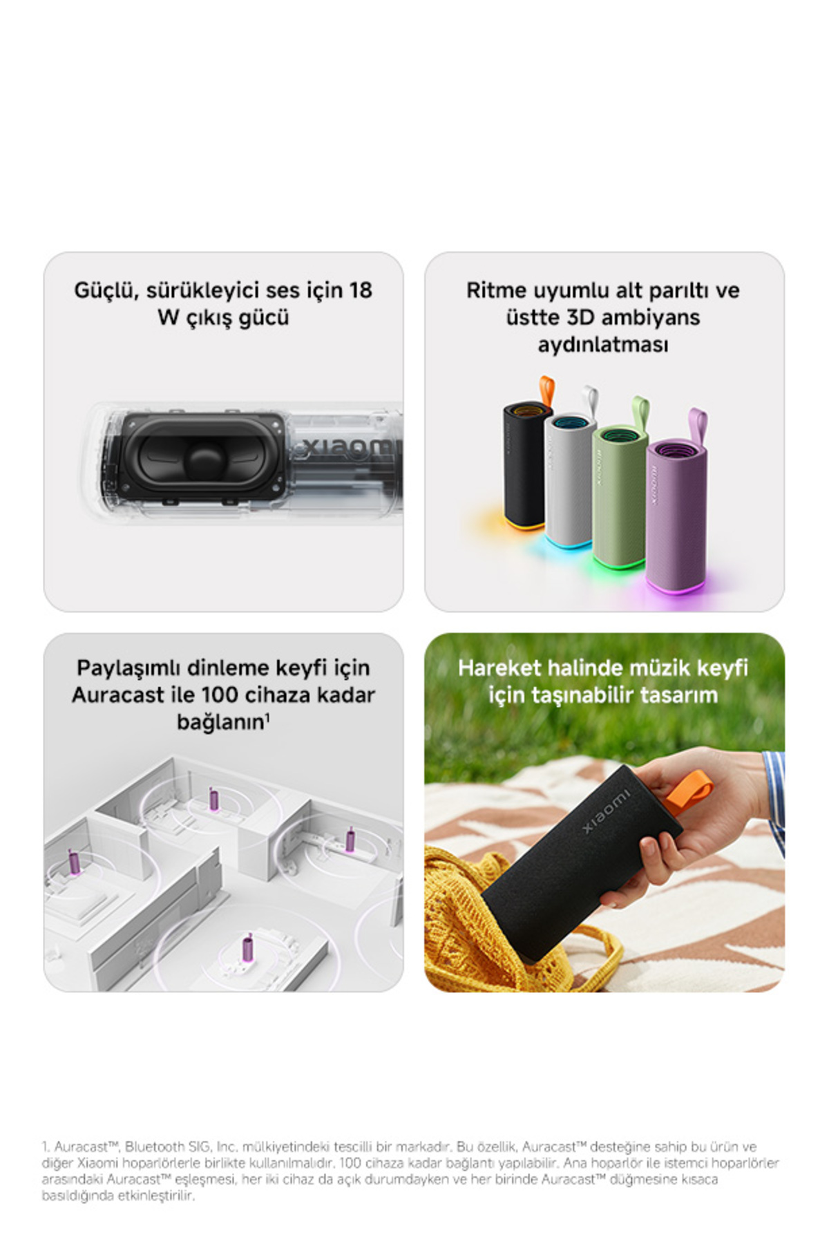 Sound Play 18W Beyaz IP68 Taşınabilir Bluetooth Hoparlör (Xiaomi Türkiye Garantili) 5