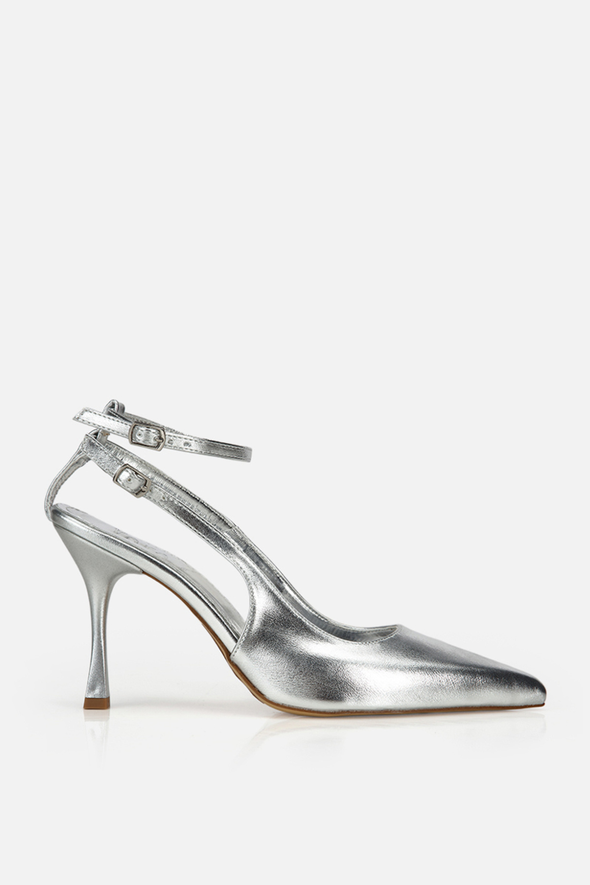 Women's Silver Ankle Band Pointed Toe Thin Heeled Evening Shoes