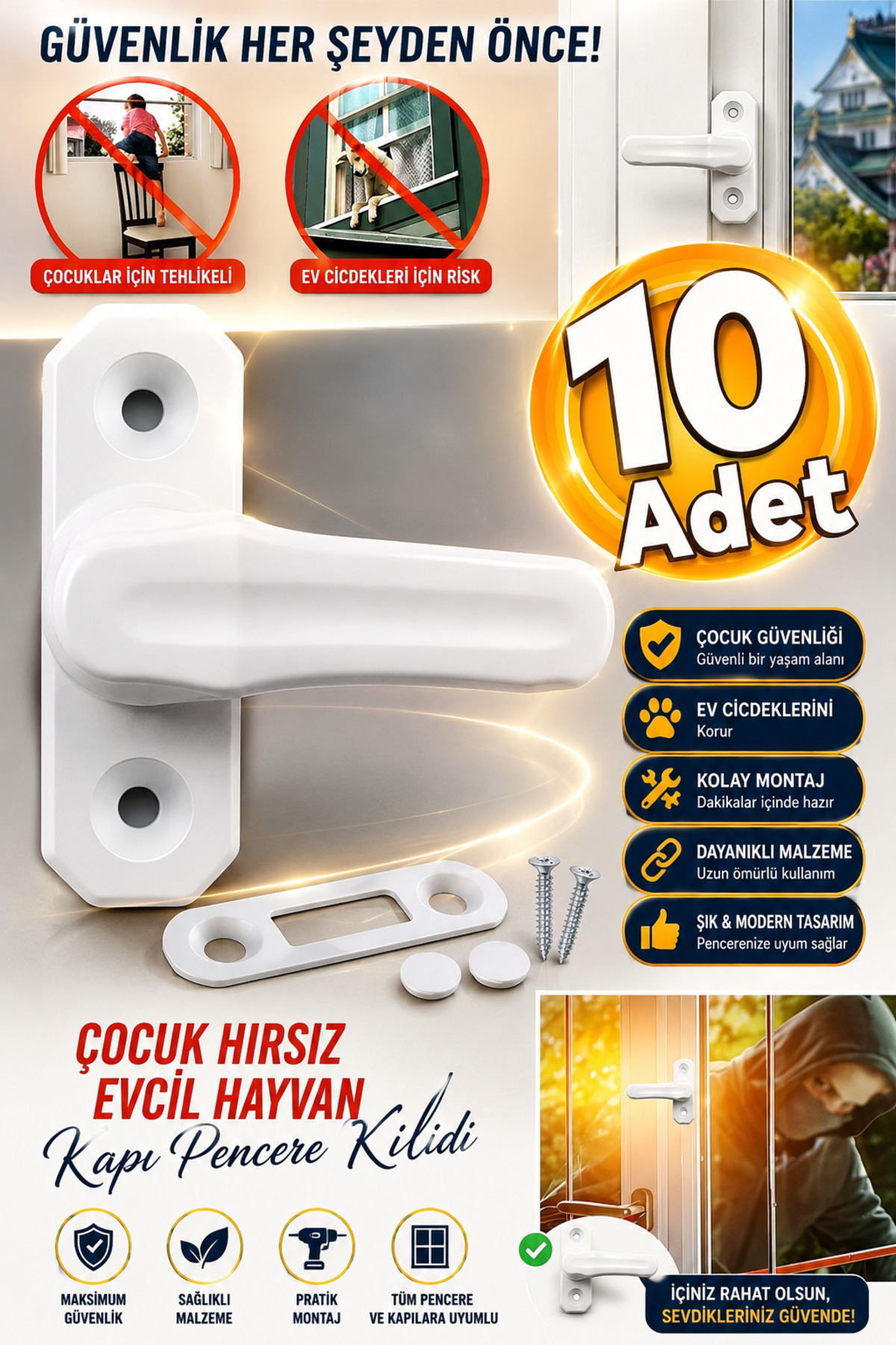 10Pcs Baby Kids Pimapen Pvc Door Window Safety Protection Lock Latch Glass Lock White