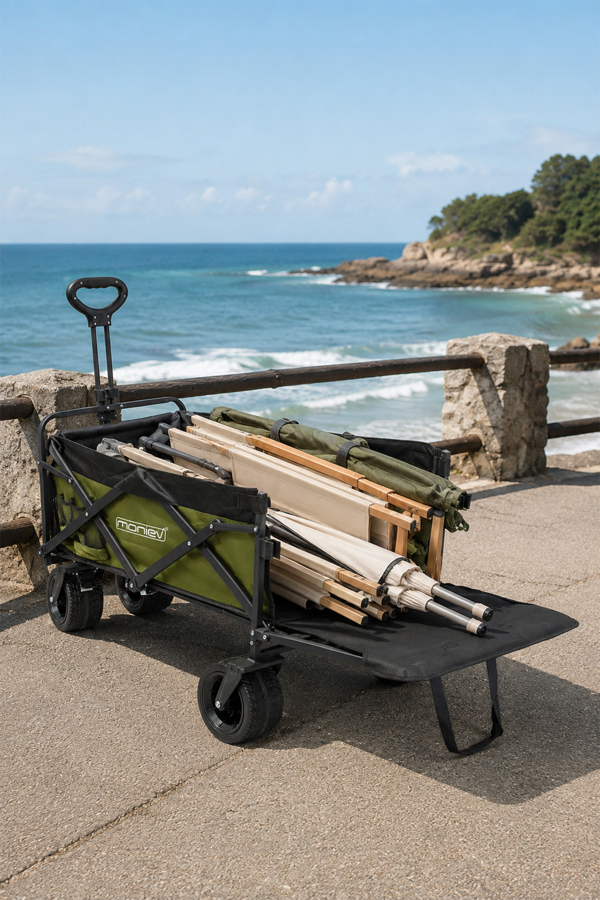 Camping Trolley Back Retractable Transport Trolley Wagon Shopping Trolley With Brake And Wide Wheel