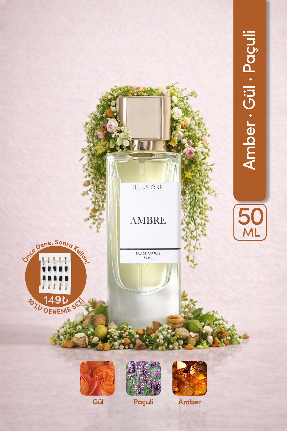 ILLUSIONE FRAGRANCE Ambre Edp Kadın Parfüm 50ml | Amber - Paçuli - Gül | Bergamot, Sedir, Karanfil, Vetiver - Fiyatı, Yorumları