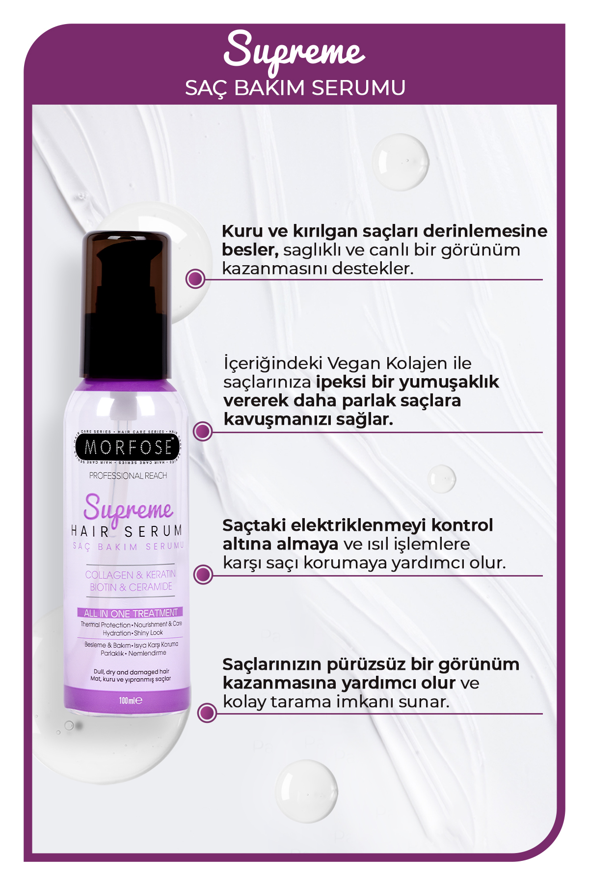 Supreme Keratin & Vegan Kolajen İçeren Saç Serumu 100 ml — 1100015754 — تصویر 2 از 3