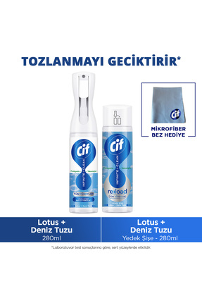 Cif Infinite Clean Sprey Lotus & Deniz Tuzu 280 ml x1 + Yedek Şişe 280 ml x1 ...