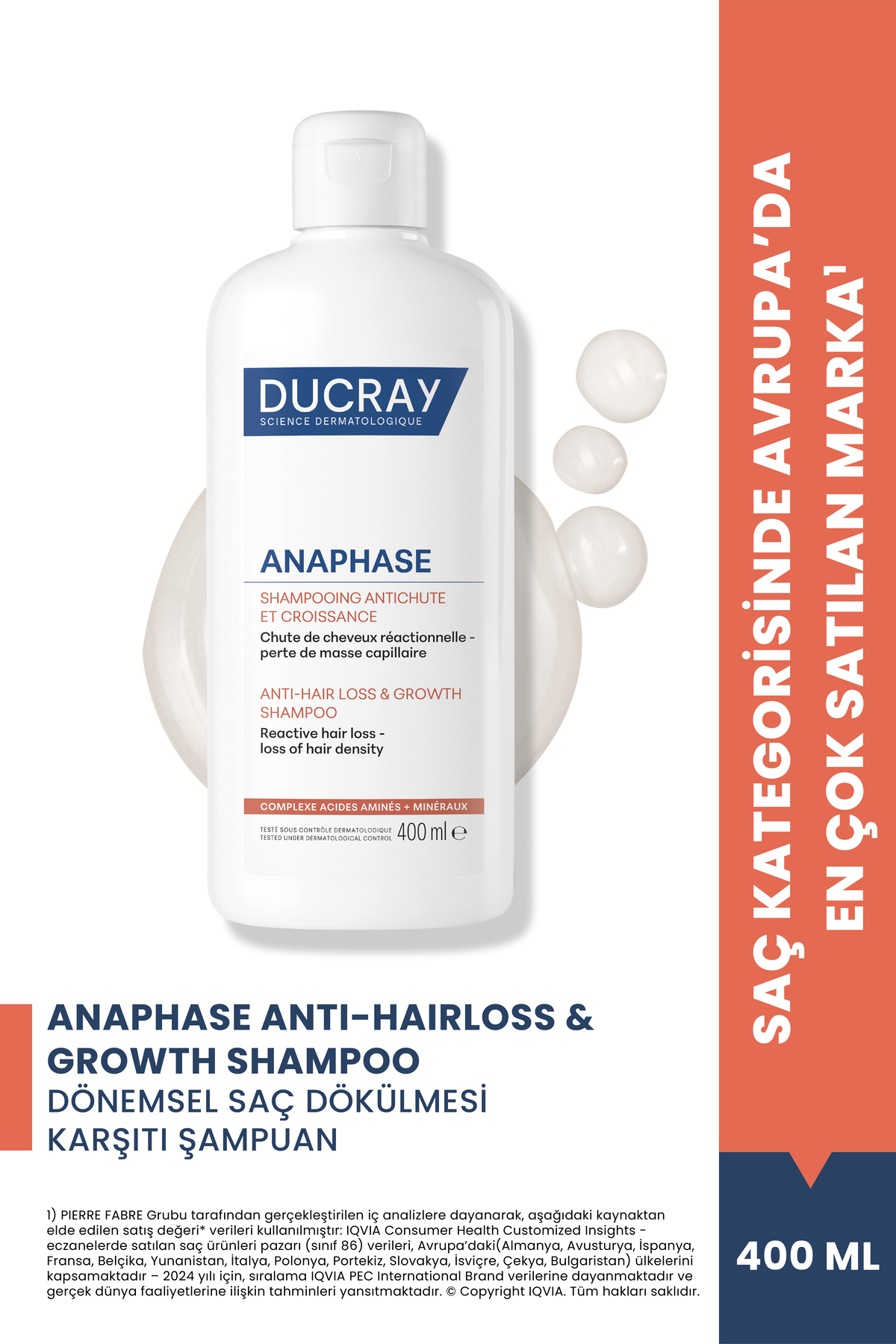 Anaphase Reactive Dönemsel Saç Dökülmesi ve Yoğunluk Kaybı Yaşayan Saçlar İçin Şampuan 400 ml — 95666 — تصویر 1 از 8