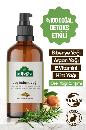 Arifoğlu Saç Bakım Yağı Biberiye, Argan -Hızlı Uzama Dökülme Karşıtı Detoks E...