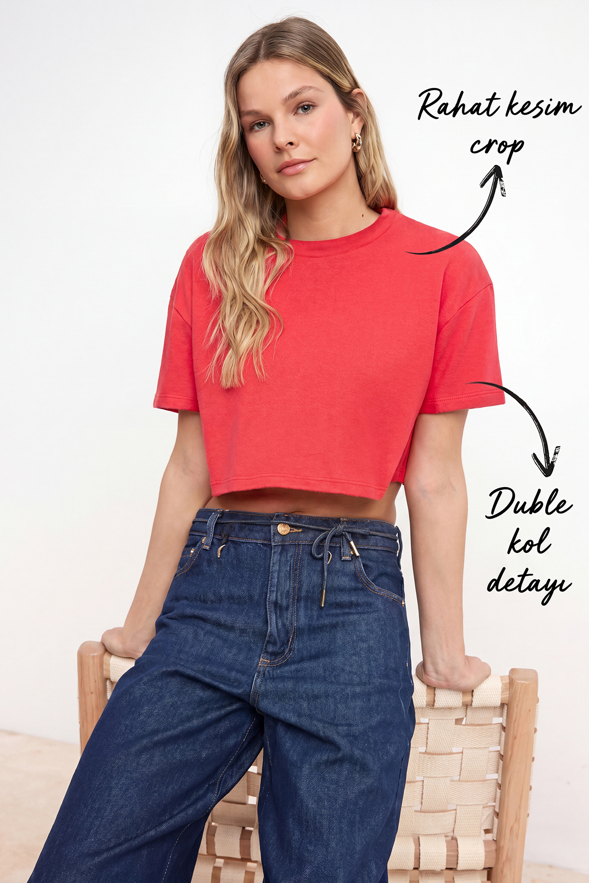 Trendyolmilla Kırmızı Süper Crop Düşük Kol Kısa Kollu %100 Pamuk Örme T-Shirt TWOSS26TS00183