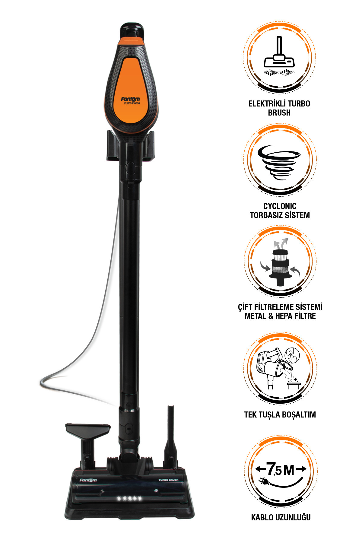 Pluto P 6000 Cyclone Vertical Vacuum Cleaner Black