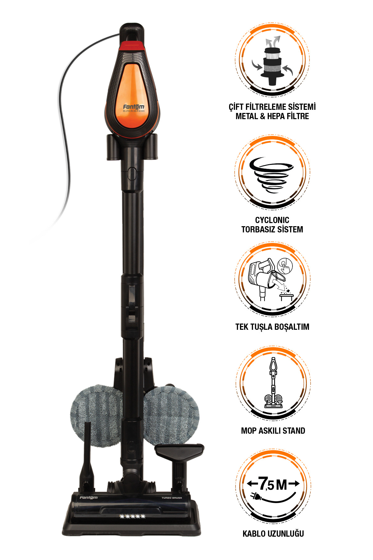 Pluto P 6100 Plus Cyclone Electric Mop Vertical Vacuum Cleaner Black