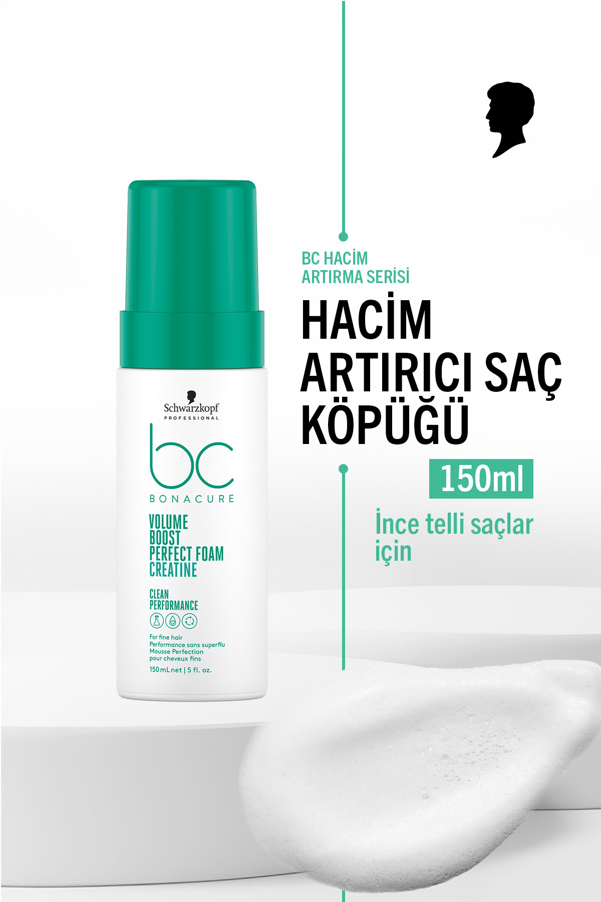 Bonacure Hacim Arttırıcı Bakım Köpüğü 150ml | İnce Telli Saçlar İçin 48 Saat Dolgunluk, Kreatin ve Panthenol — 4045787727999