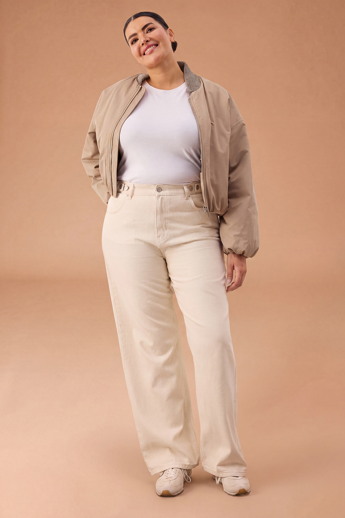 Trendyolmilla Curve Ekru Beli Lastikli ve Ayarlanabilir Wide Leg Geniş Paça Büyük Beden Pantolon TBBAW26AR00018