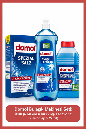Domol Bulaşık Makinesi Seti: Bulaşık Makinesi Tuzu 2 kg+ Parlatıcı 1lt + Temi...