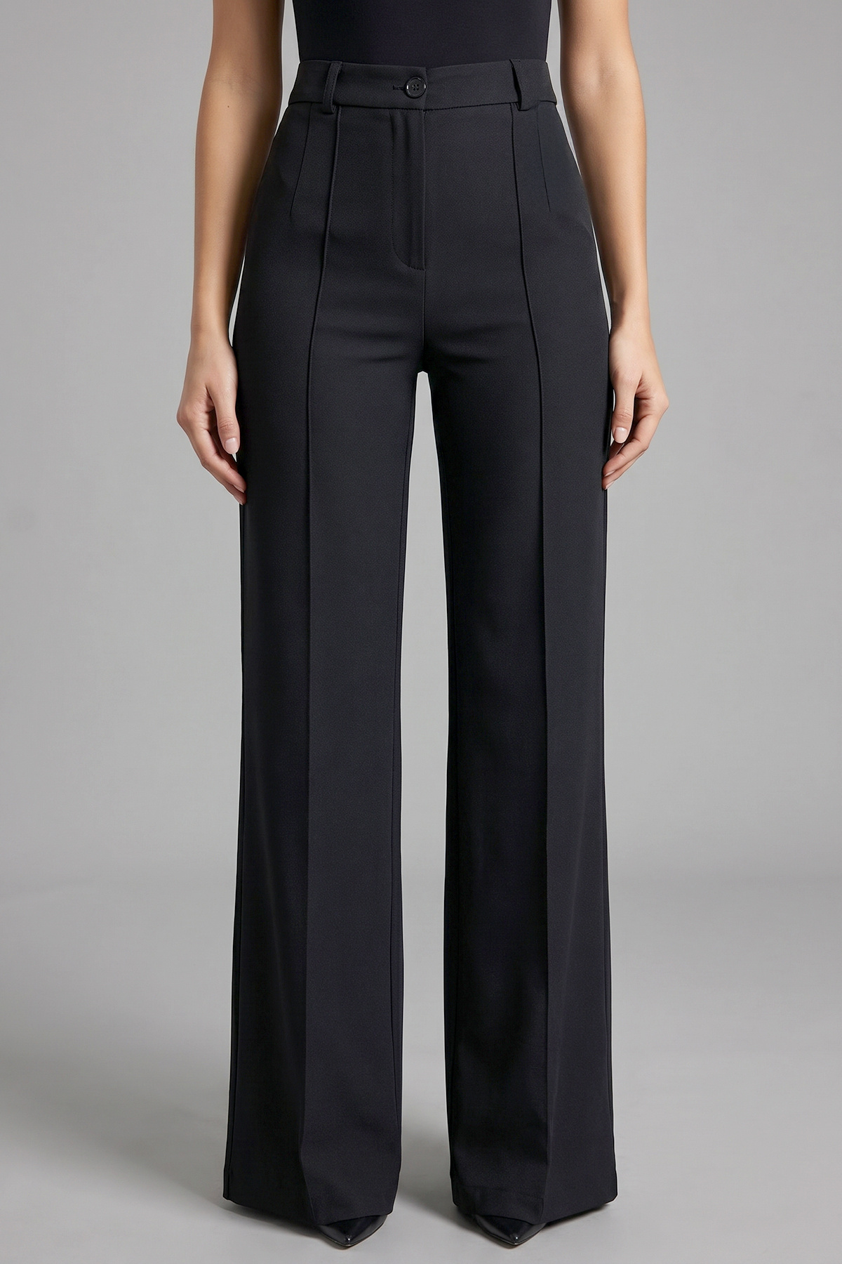 Trendyol Collection Pantaloni negri din țesătură, cu croială dreaptă, talie î...