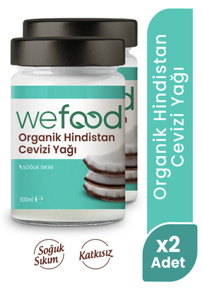 Wefood Organik Hindistan Cevizi Yağı 300 ml 2'li (Soğuk Sıkım)