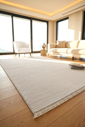 Decomia Home Alice Yumuşak Tuşeli Peluş Dokuma Saçaklı Vizon Salon Halısı Mut...