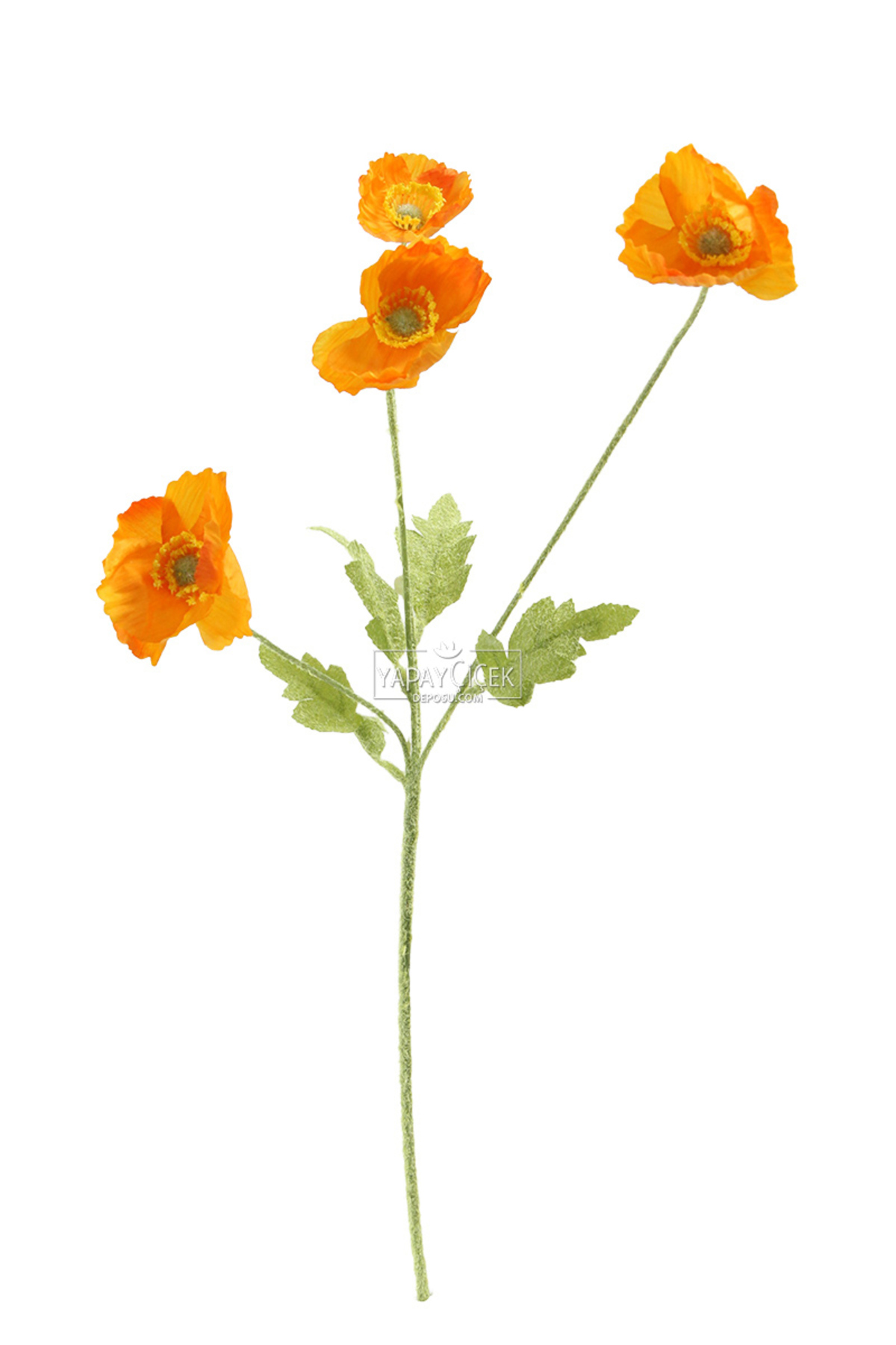 Artificial Flower 4 Poppy Branch 60 cm Orange