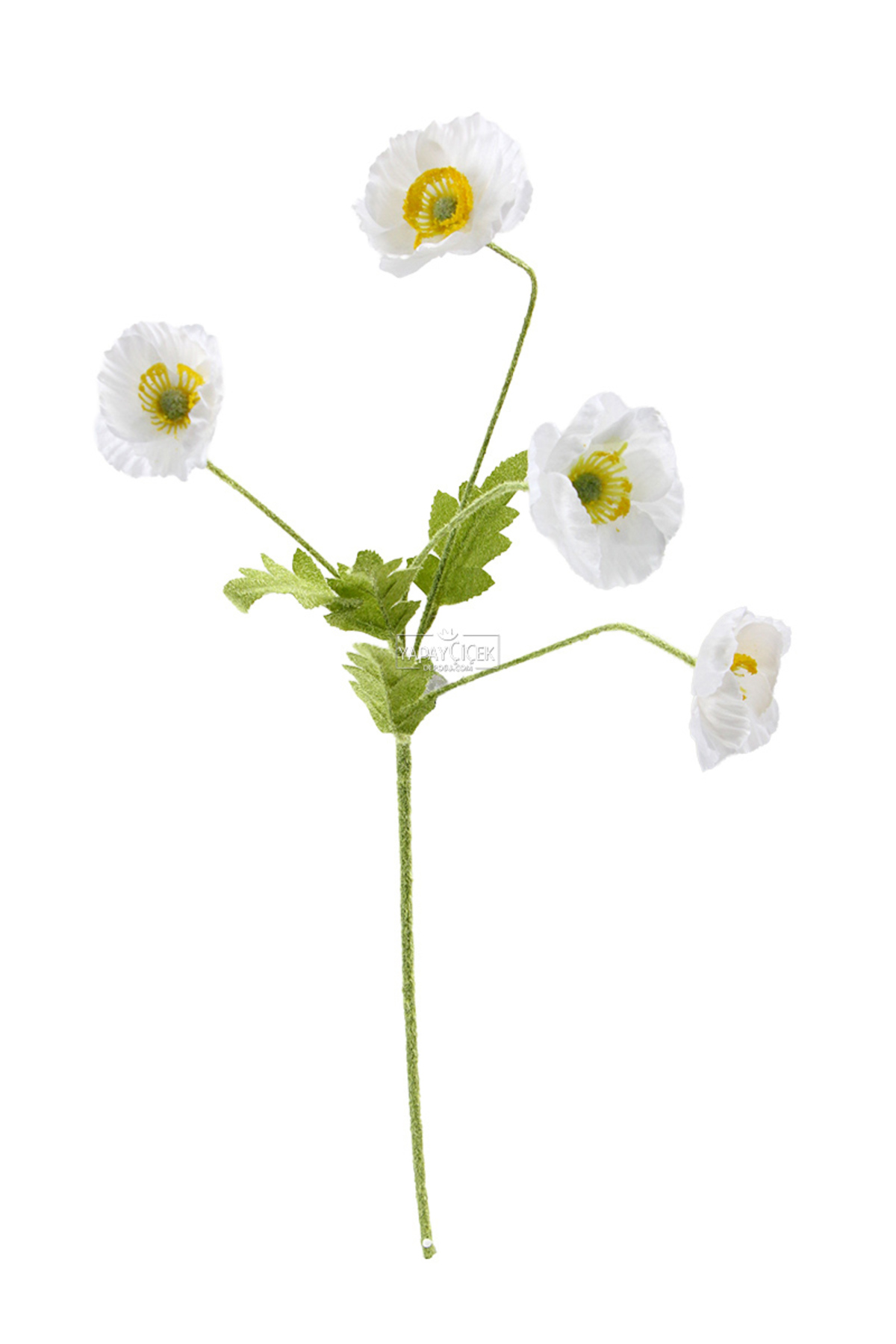Artificial Flower 4 Poppy Branch 60 cm White
