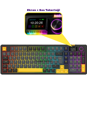 Rampage Kenpachi Ekranlı 2.4G + BT Wireless RGB Hot Swap Gasket Oil Switch Me...