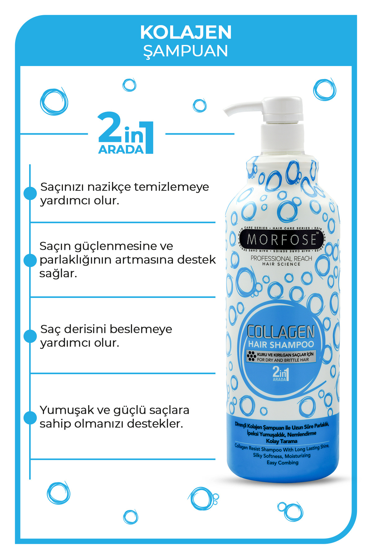 Kolajen Saç Bakım Şampuanı 1000 ml - Zayıf Ve Zarar Görmüş Saçlar — 8680678831131 — تصویر 2 از 3