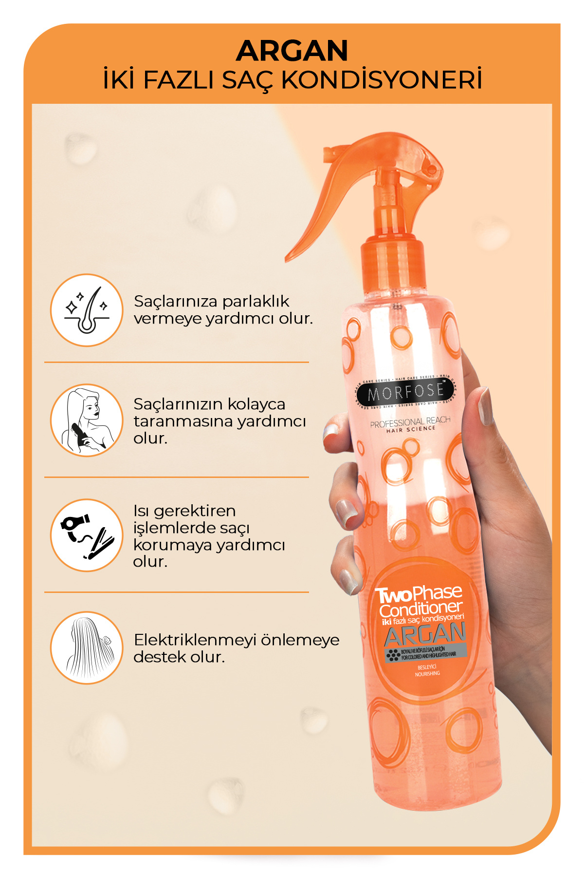 Argan Içerikli Fön Suyu Turuncu 400 ml — MF-TURUNCU-400ML-SU — تصویر 2 از 3