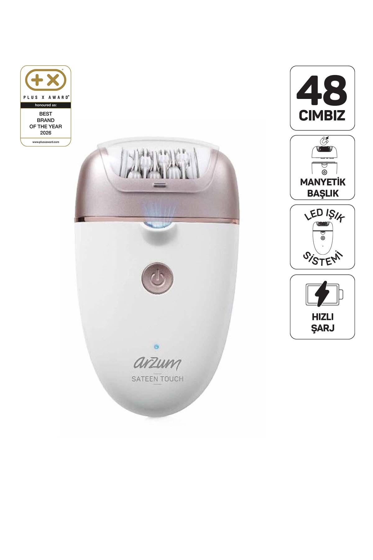 AR5175 Sateen Touch Rechargeable Hair Removal Set, 48 Tweezers Head, 2 Speed Adjustments, Led Light System