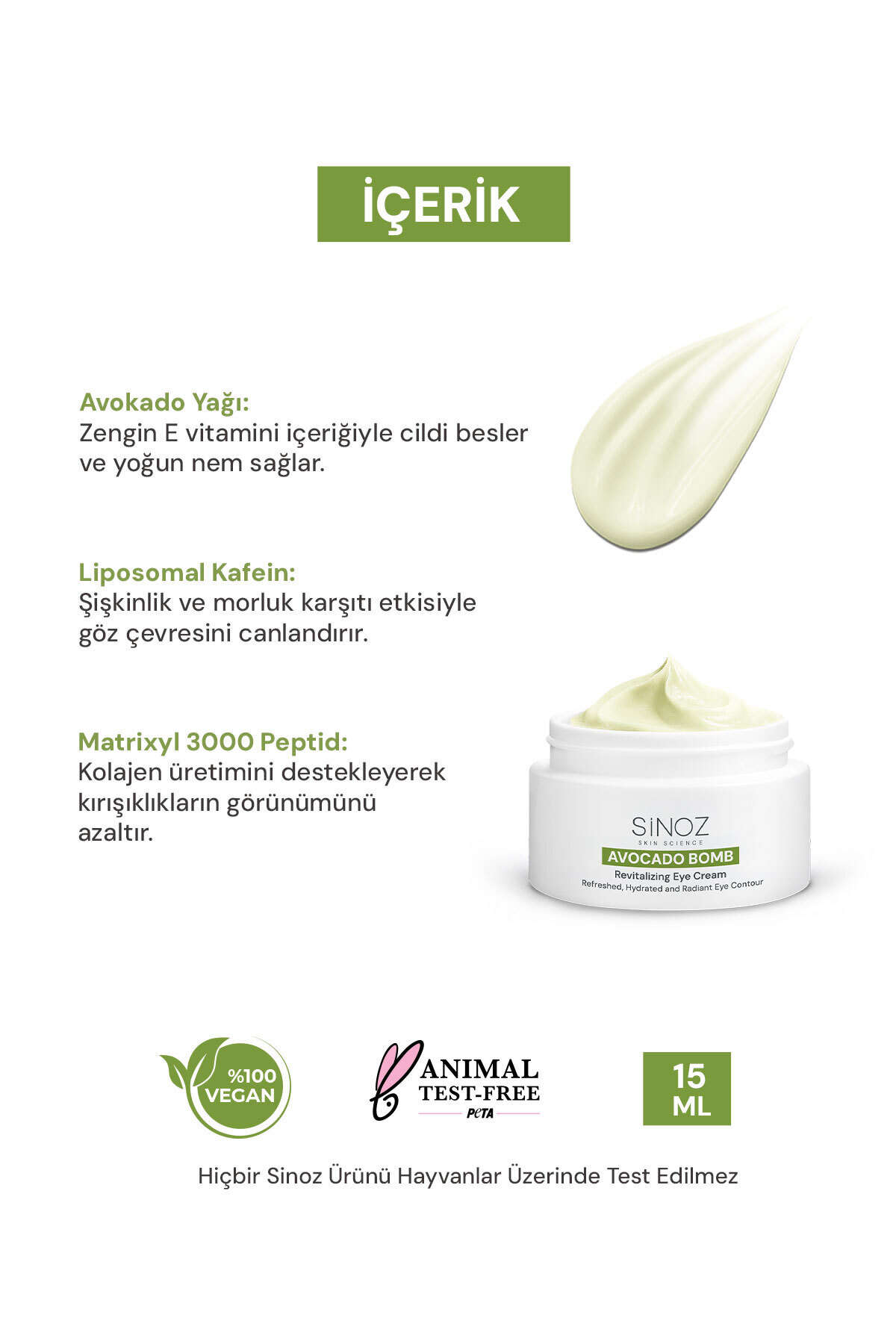 Avokado Bomb Göz Çevresi Bakım Kremi - Nemlendirici Canlandırıcı Kırışıklık Karşıtı 15 ml — 10.11.14.009.015.10 — تصویر 4 از 9