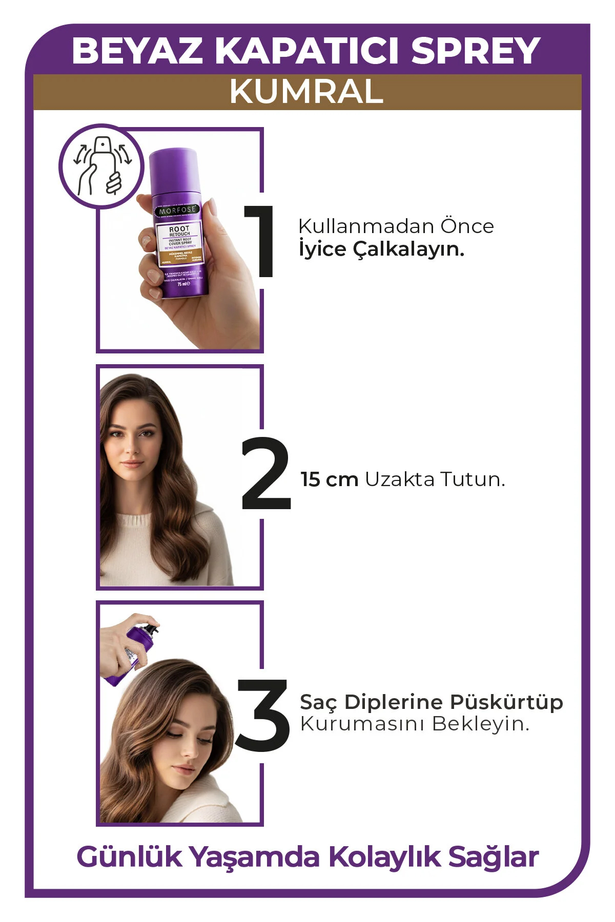 Beyaz Kapatıcı Sprey 75 ml Kumral Saçlar — 1100015778 — تصویر 3 از 3