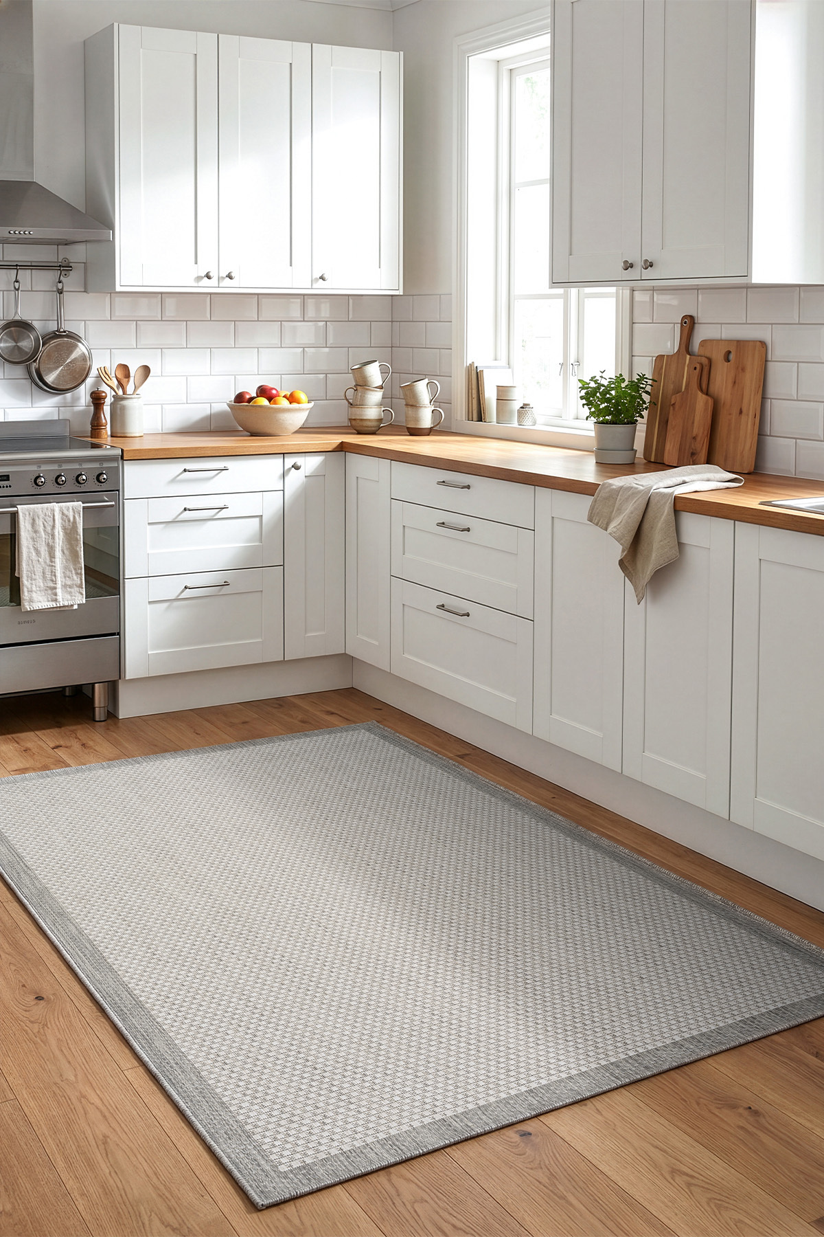 Fresco Anthracite Ecru Scandinavian Jute Washable Curb Rug Balcony Terrace Kitchen Rug 23745A