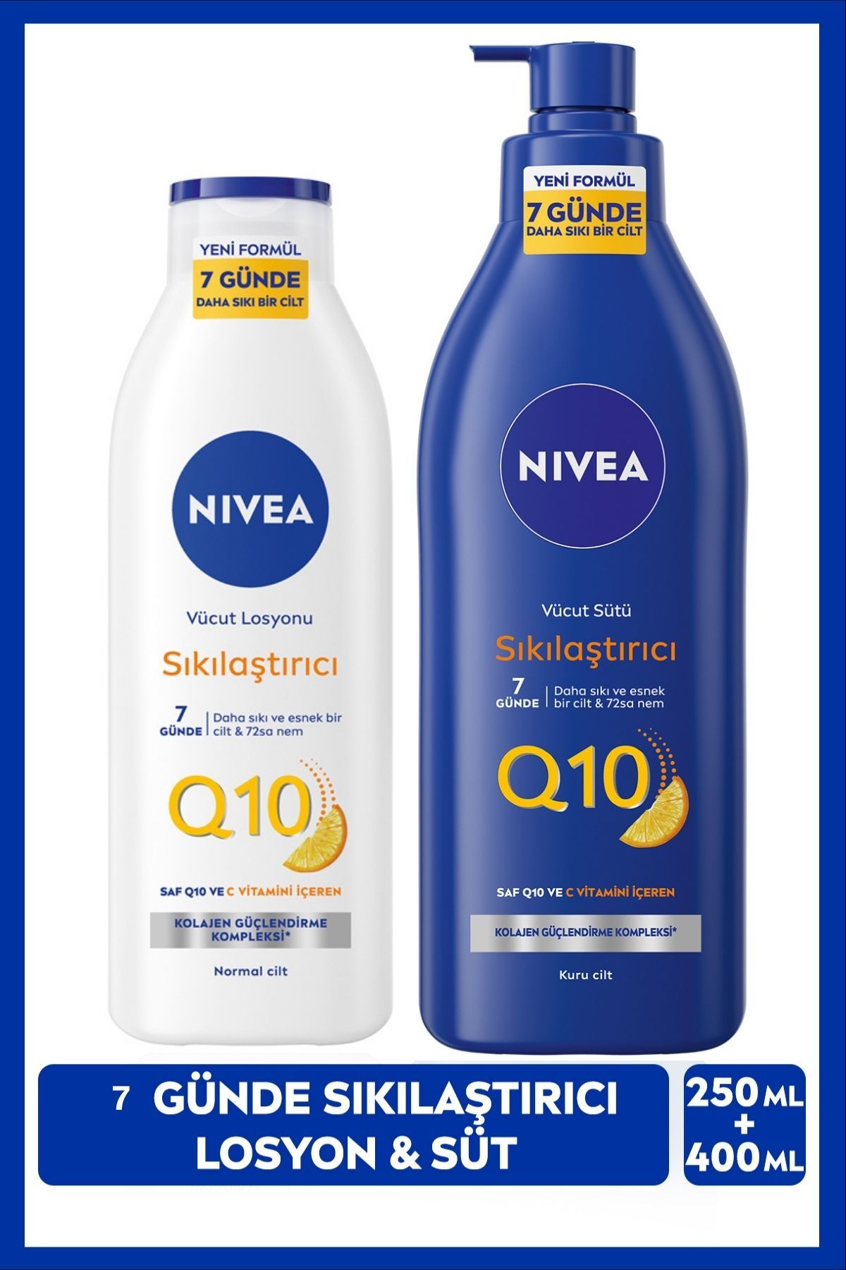 NIVEA Q10 Sıkılaştırıcı Vücut Bakım Sütü 400ml ve Vücut Losyonu 250ml, C Vitamini, 7 Günde Sıkılaş — SET.NVE.1322