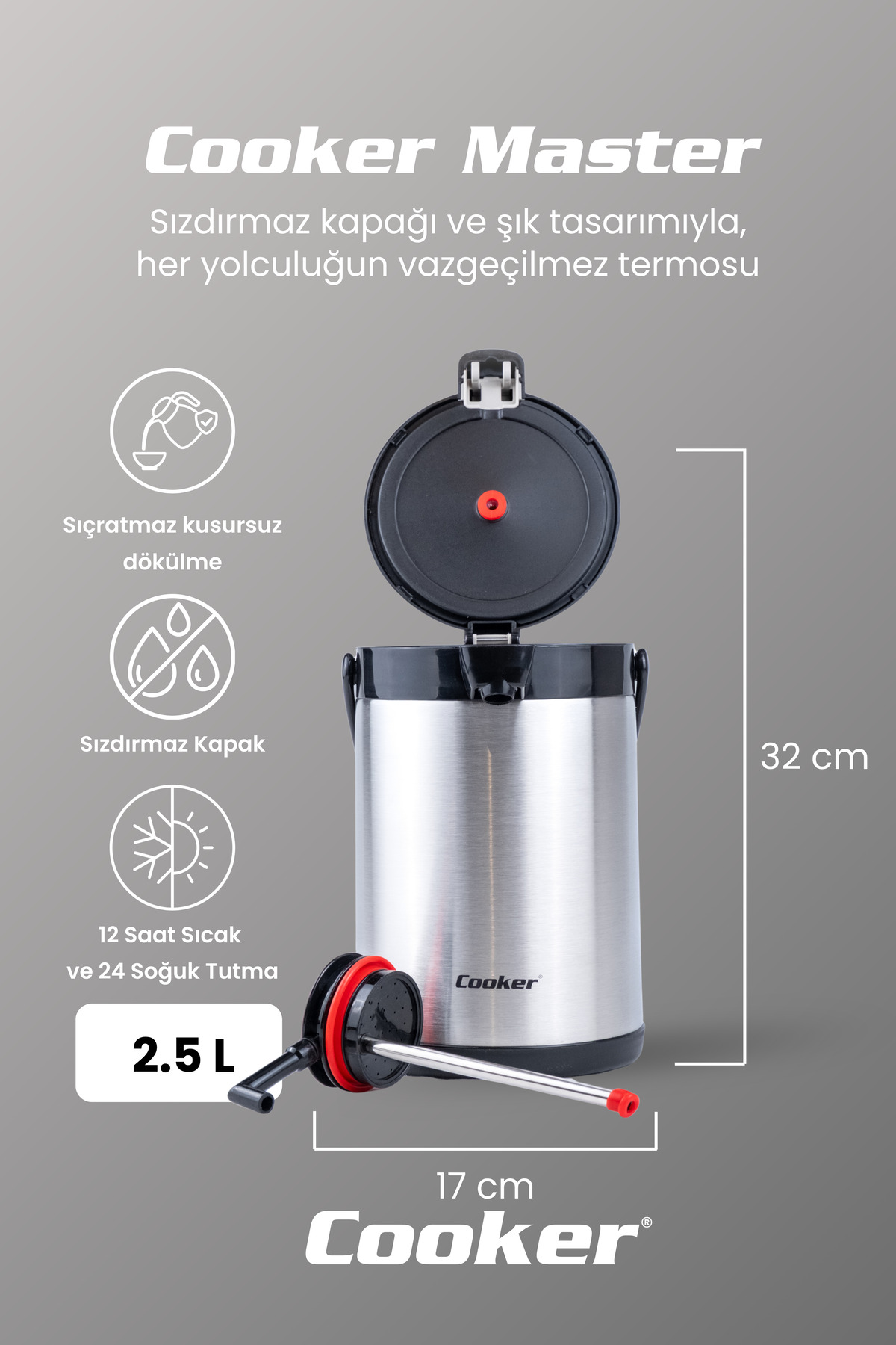 فلاسک Cooker 2.5 لیتر استیل ضد زنگ مشکی CKR2007 اورجینال - تصویر 2