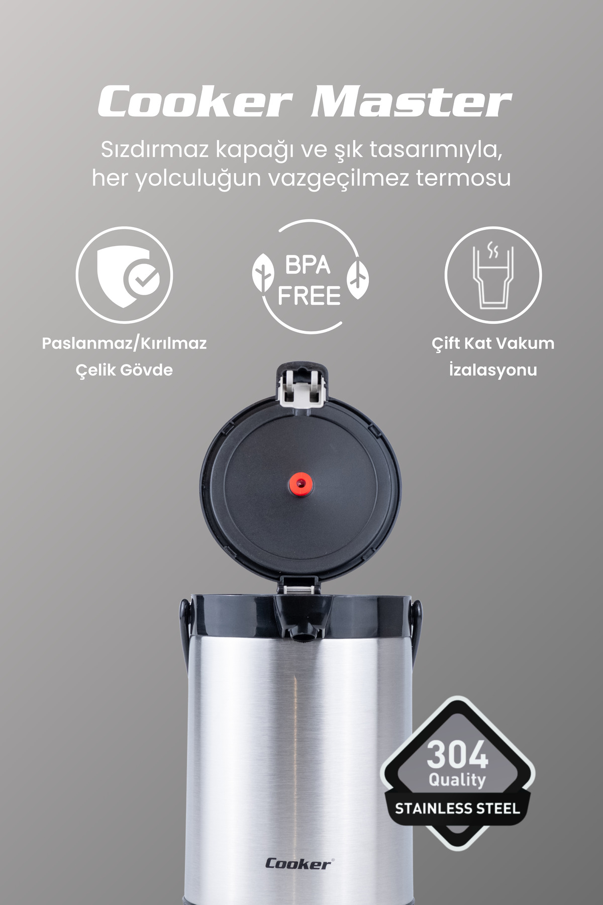 فلاسک Cooker 2.5 لیتر استیل ضد زنگ مشکی CKR2007 اورجینال - تصویر 3