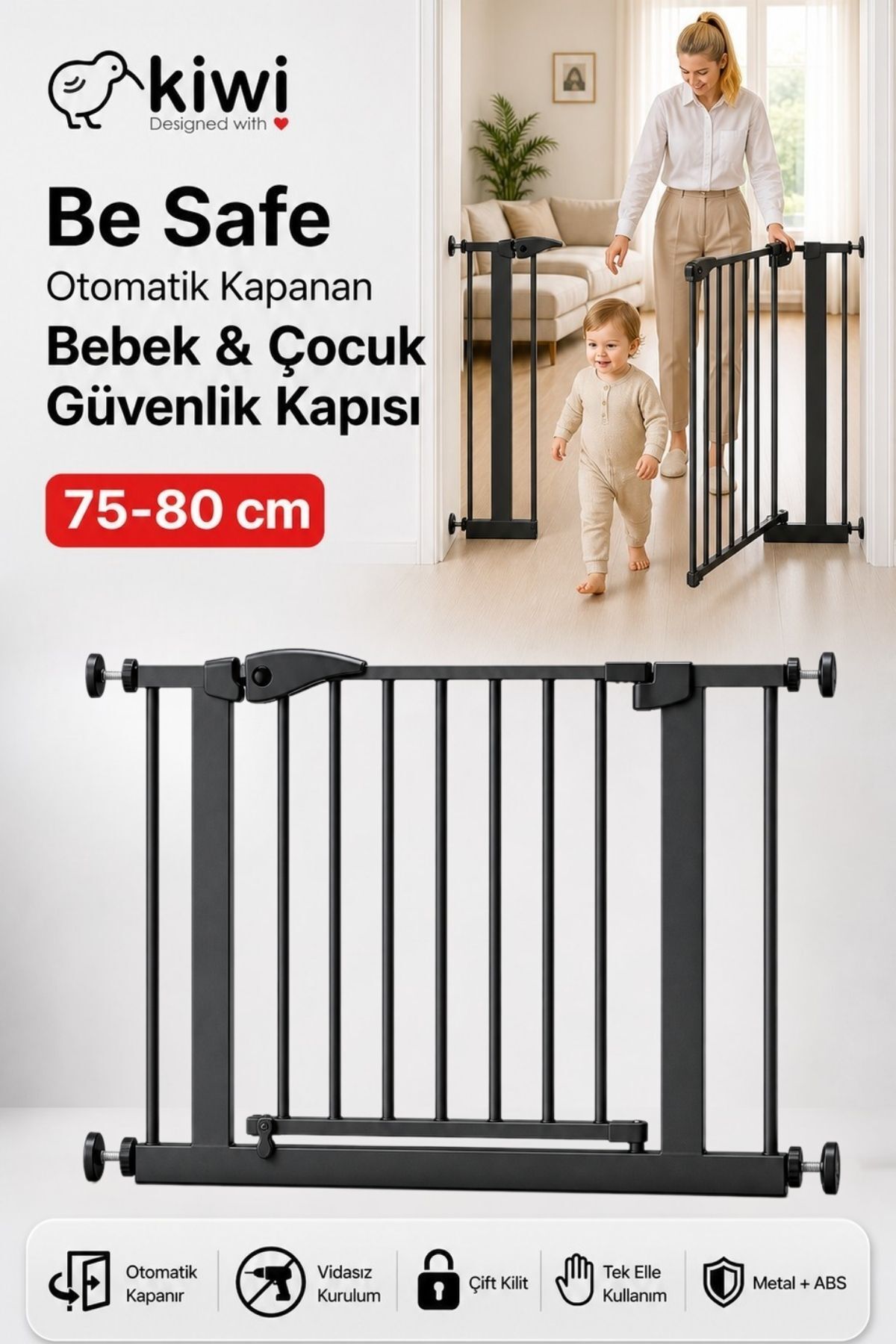 Be Safe Baby Safety Door Suitable for 75-80 cm Range - Child Safety Door- Anthracite