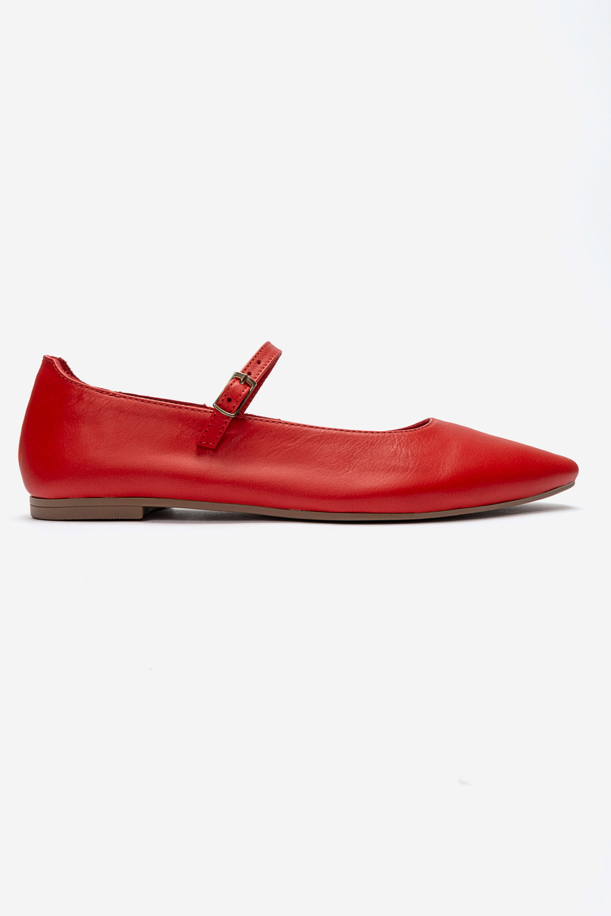 LuviShoes LUNAIRE Kırmızı Hakiki Deri Tek Bantlı Sivri Burun Kadın Babet Ayakkabı görsel 4