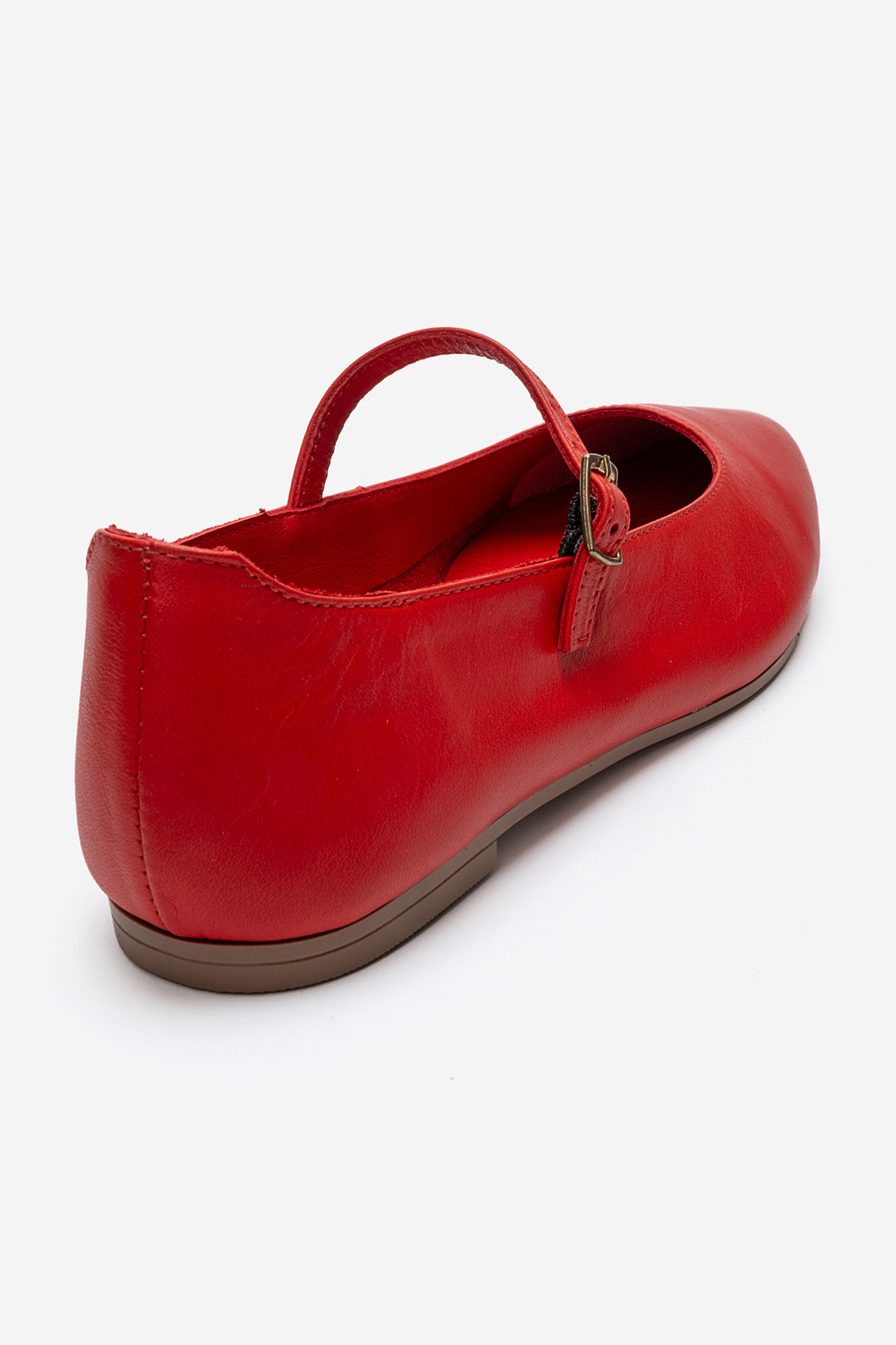 LuviShoes LUNAIRE Kırmızı Hakiki Deri Tek Bantlı Sivri Burun Kadın Babet Ayakkabı görsel 5