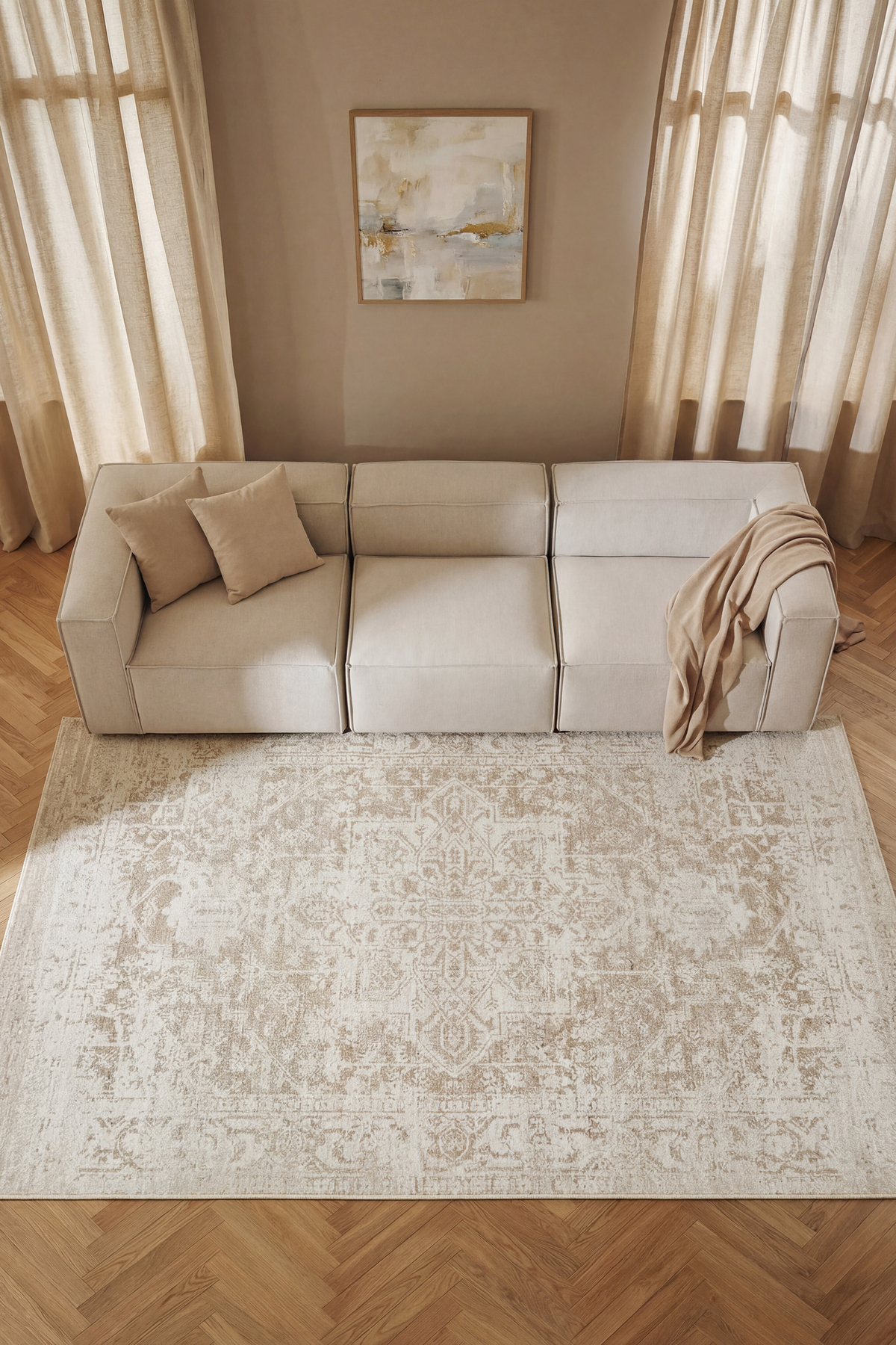 Private XW Cream Beige Vintage Carpet Soft Chenille Woven Modern Classic Antique Living Room Rug