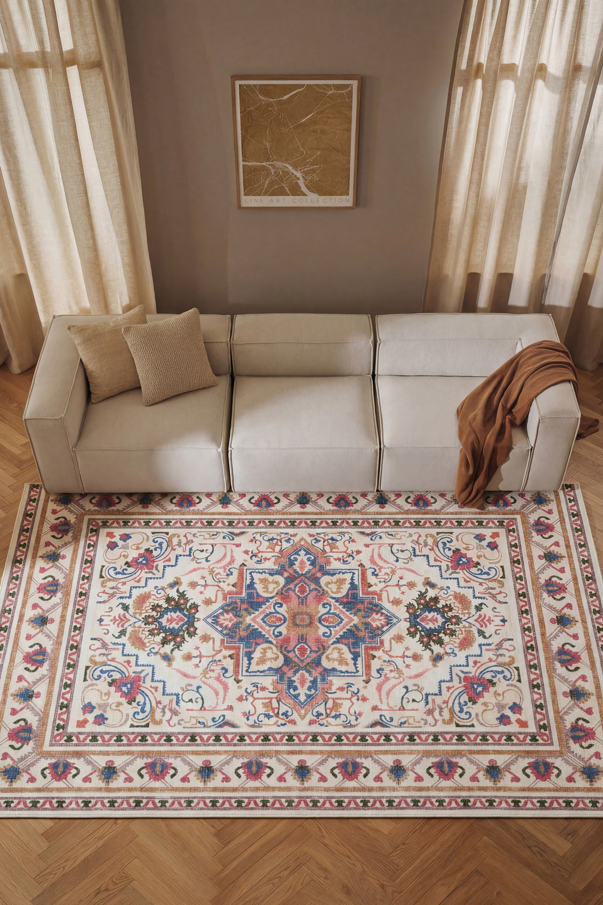 Private XW Color Ethnic Carpet Anatolian Motif Floral Chenille Texture Vintage Bohemian Stylish Living Room Rug
